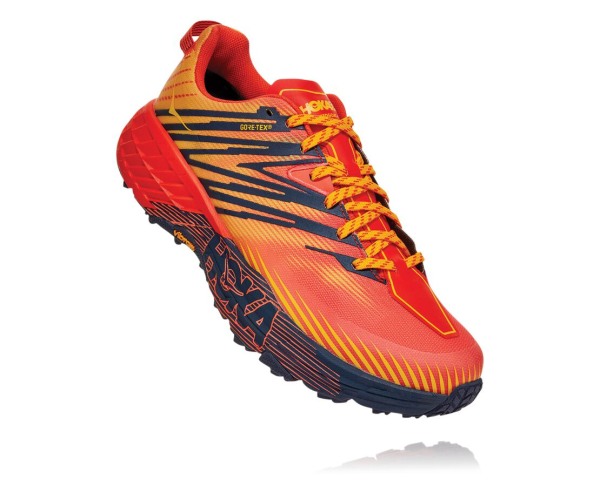 Hoka One One Speedgoat 4 GORE-TEX Mens UK - Red / Gold Trail Running Shoes - VBNJK4063